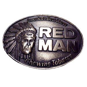 Vintage Brass Belt Buckle RedMan Pinkerton Chewing Tobacco CO. 1988